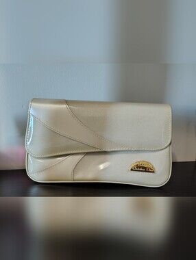 Christian Dior Parfums Cream Patent Leather Flap Clutch/Cosmetic Bag